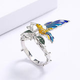 New Hummingbird Design AAA Zircon Epoxy Creative Bird Handmade Enamel Ring