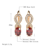 Charming Flower Shape 14K Rolled Rose Gold Red AAA Zircon Crystals Elegant Earrings - Vintage Style Jewellery