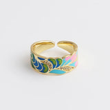 New Fashion Hadmade Enamel Colourful Flower Adjustable Gold Plated Rings