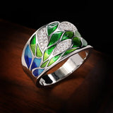 Elegant Handmade Colourful Enamel Flowers AAA Zircon Diamonds Silver Ring