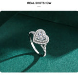 Fashion Silver Romantic Luxury Heart Dazzling AAAA Lab Created Diamond Rings