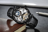 New Moon Phase Automatic Mechanical Watch - 3Bar Waterproof Dual Time Zone Display Skeleton Watches - The Jewellery Supermarket