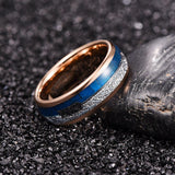 New Arrival 8mm Wide Rose Gold Plating Inlaid Blue Shell + Meteorite+Arrow Dome Tungsten Carbide Ring - The Jewellery Supermarket