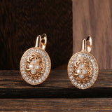 14K Rolled Gold Vintage AAA Zircon Diamonds Luxury Oval Geometric Drop Classic Earrings