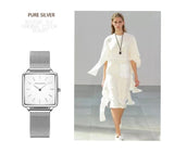 Top Luxury Brand Elegant Ladies Square Dial Wristwatches - Genuine Leather Strap Quartz Movement Design Women Gifts