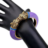 Unique Design Trendy Double Leopard Head Enamel Statement Cuff Bracelets Bangles, Gold Plated Animal Vintage Bracelet