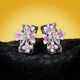 Classic 925 Silver Violet Flower Shape Handmade Enamel Epoxy Earrings