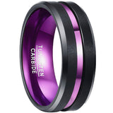 New Arrival Beveled Edge Blue Green Red Purple Tungsten Carbide Rings - Comfort Fit Men's Wedding Rings - The Jewellery Supermarket