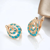 14K Gold Filled Geometric Blue, Red Plaid Paint Enamel Drop Circle Fashion Earrings