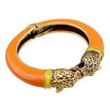 Unique Design Trendy Double Leopard Head Enamel Statement Cuff Bracelets Bangles, Gold Plated Animal Vintage Bracelet