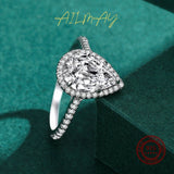 Luxury 3CT Sparkling Water Drop Shape AAAA Lab Created Diamond Silver Rings