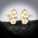 Fashion Elegant Handmade Enamel White Golden Flower Earrings