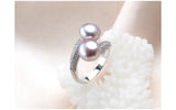 Double white pink purple black Freshwater Pearl AAA Zircon Diamonds Silver Rings