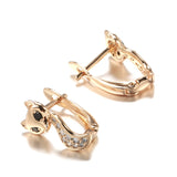 14 Karat Rolled Rose Gold Black White AAA Zircon Diamonds Cute Fox Fashion Earrings