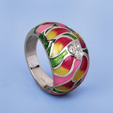 Ethnic Style Flower Handmade Enamel Inlaid AAA Zircon Diamonds Luxury Ring