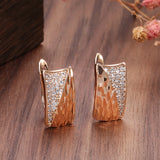 14 Karat Gold Filled Smooth Square Pattered AAA Zircon Stud Ethnic Earrings For Women
