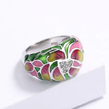 Ethnic Style Flower Handmade Enamel Inlaid AAA Zircon Diamonds Luxury Ring