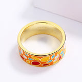 Fashion New Colour Epoxy Irregular Pattern Handmade Enamel 18KGP Gold Ring