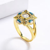Exquisite 18KGP Geometric Square Inlaid AAA Zircon Diamonds Handmade Enamel Ring