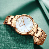 Top Brand Elegant Style Gold Stainless Steel Green Stone Dial Quartz Shell Pearl Oyster Waterproof Ladies Watches