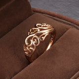 New Fine Jewellery Boho Hollow Flower14K Rolled Rose Gold Ring for Women, Ethnic Wedding Party Rings