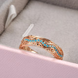 Superb Trendy Full Circle 14K Rolled Rose Gold Exquisite Turquoise Stackable Ring - Fine Vintage Jewellery