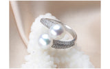 Double white pink purple black Freshwater Pearl AAA Zircon Diamonds Silver Rings