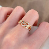 Exquisite Pattern Hollow Crystal Flower Ring with AAA Zircon Diamonds Rolled 14K Rose Gold - Fine Jewellery