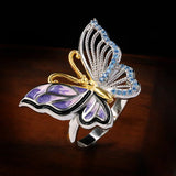Luxury 925 Blue Zircon Handmade Enamel Cute Elegant Butterfly Rings