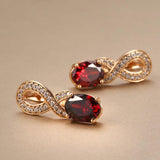 Charming Flower Shape 14K Rolled Rose Gold Red AAA Zircon Crystals Elegant Earrings - Vintage Style Jewellery