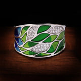 Elegant Handmade Colourful Enamel Flowers AAA Zircon Diamonds Silver Ring