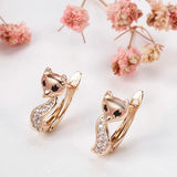 Cute Fox 14K Filled Rose Gold Black and White AAA Zircon Unique Earrings - Vintage Style Jewellery