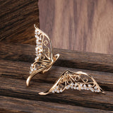 Luxury 14K Rolled Gold AAA Zircon Diamonds Dazzling Hollow Butterfly Stud Earring