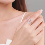 Open, Irregular Wave Design Dazzling AAAA Lab Created Diamonds Silver Ring