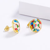 New Colourful Irregular Pattern Handmade Enamel Hoop Earrings