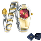 Hot Fashion Stainless Steel Bangle Snake Shape Zircon Diamond Ladies Watches - Quartz Silver Colour Wristwatches
