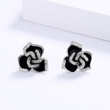 Fashion Delicate Rose Flower Black Epoxy Handmade Enamel Earrings