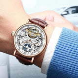 New Moon Phase Automatic Mechanical Watch - 3Bar Waterproof Dual Time Zone Display Skeleton Watches - The Jewellery Supermarket