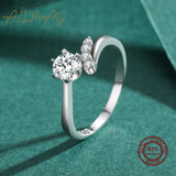 Six Claw Asymmetry Sterling Silver Fashion Clear AAAA Lab Created Diamond Ring