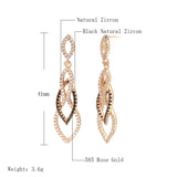 14K Gold Filled Black Zircon Vintage Splicing Long Drop Dark Series Elegant Earrings
