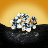 Creative Blue Flower Handmade Enamel Epoxy Bohemian Silver Ring For Women