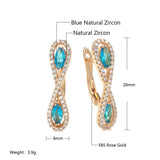 Luxury Blue 14K Filled Rose Gold AAA Zircon Crystals Long Drop Earrings For Women - Fine Fashion Jewellery