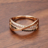 New Natural Black Zircon Cross Ring - Rose Gold Geometric Hollow Line Vintage Fashion Jewellery - The Jewellery Supermarket