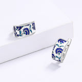 Classic Handmade Blue Enamel Earrings Flower Shape Fashion Stud Earrings