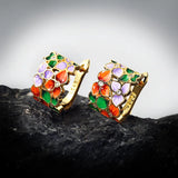 Classic 925 Silver Flower Colourful Handmade Enamel Jewelry Elegant Earrings