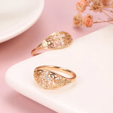 Superb 14K Rolled Rose Gold Micro-wax Inlay AAA Zircon Diamonds Hollow Flower Cross Ring  - Fine Faith Jewellery