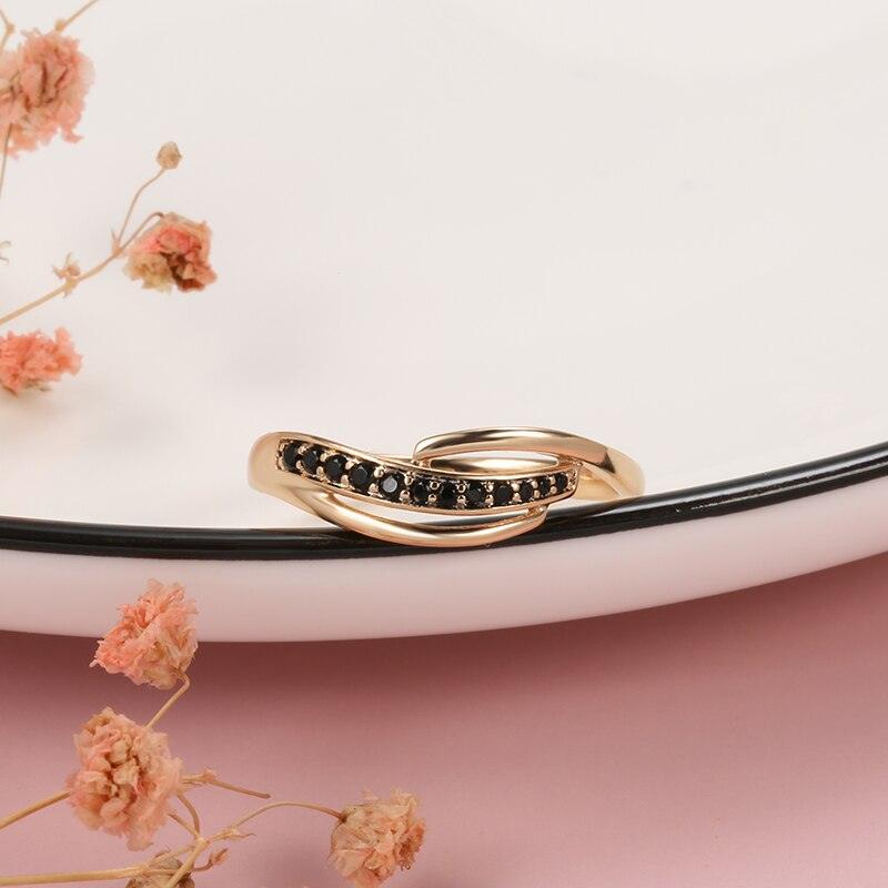 Natural Black Zircon Crystals Cross Rose Gold Geometric Hollow Line Ring - Vintage Fashion Jewellery - The Jewellery Supermarket