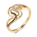 14 Karat Gold Filled Fashion Black AAA Zircon Diamonds Geometric Twine Hollow Line Rings