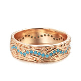 Superb Trendy Full Circle 14K Rolled Rose Gold Exquisite Turquoise Stackable Ring - Fine Vintage Jewellery