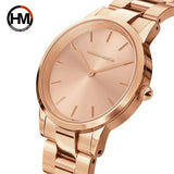 Elegant Rose Gold Plated Round Dial Stain Steel Band Women Watches Japan Movement Quartz Waterproof Wristwatches